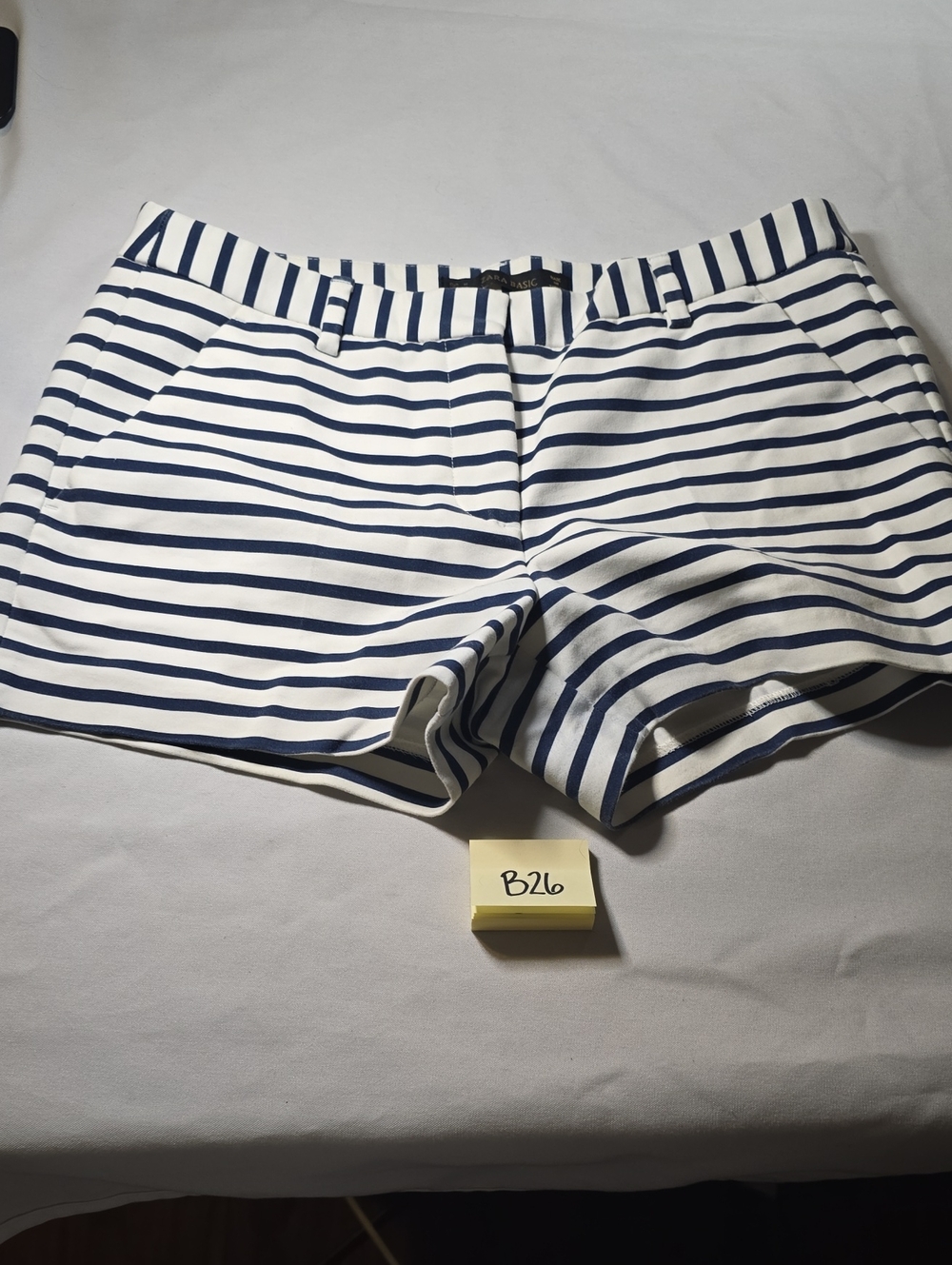 Zara Basic navy and white striped zip-up shorts